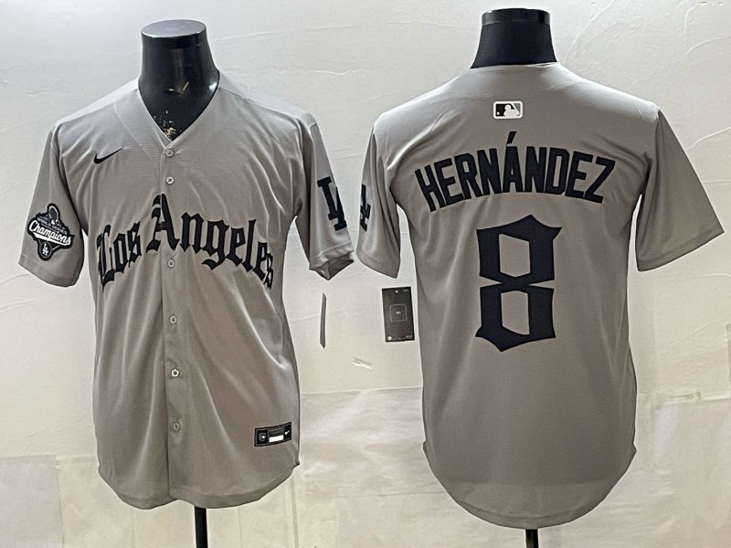 Men 2026 Los Angeles Dodgers #8 Hernandez Grey Five generations Nike MLB Jersey style 0010->los angeles dodgers->MLB Jersey